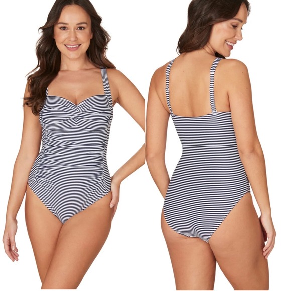 Nip Tuck Other - Nip Tuck Twist Front Swimsuit One Piece 8 Navy Blue White Stripes Multi Fit cup